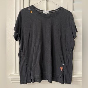 PJ Salvage Charcoal Gray Embroidered Tee, Size XL